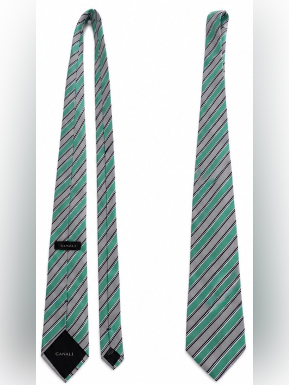 Canali Green and Gray Striped Men's Silk Tie